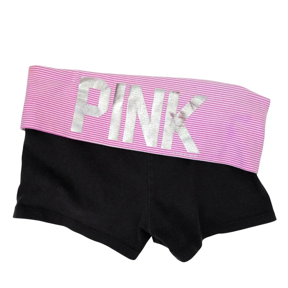 Y2K Victoria's Secret PINK Yoga Shorts Black Pink Foldover Waist XS 2000s VSCO